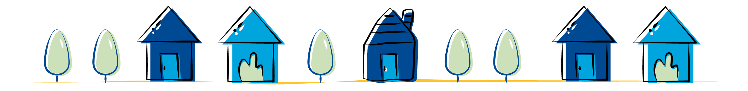 Blue Row houses with Trees